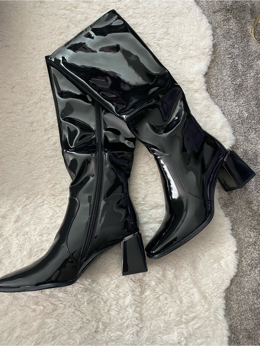 Women’s Chunky Cole Block Square Toe Patent PU knee High boots